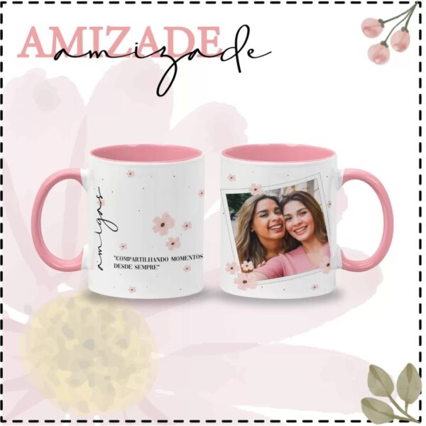 8 Estampas Caneca Amizade Rosa Melhores Amigas