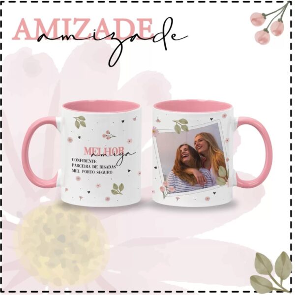 8 Estampas Caneca Amizade Rosa Melhores Amigas