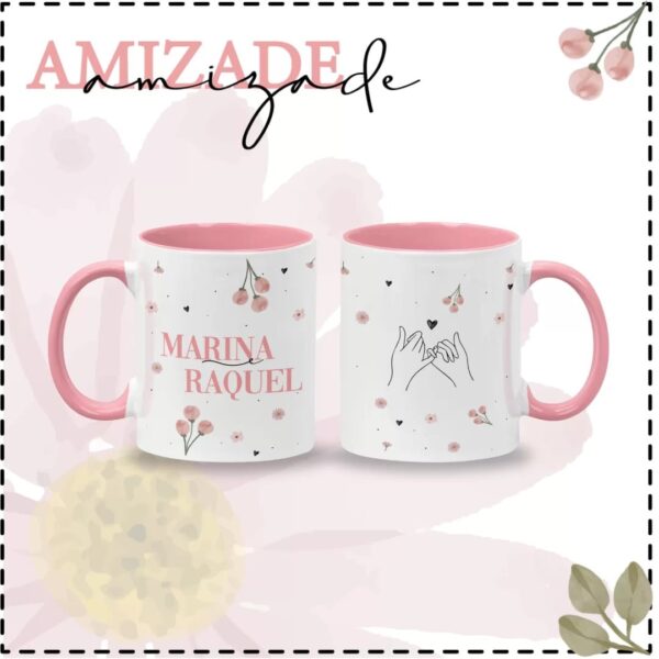 8 Estampas Caneca Amizade Rosa Melhores Amigas