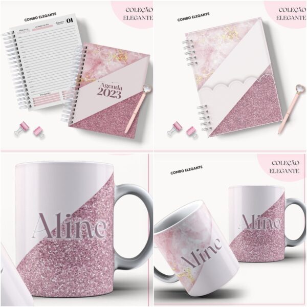 Agenda 2023 Rosa com Glitter - Arquivo Digital
