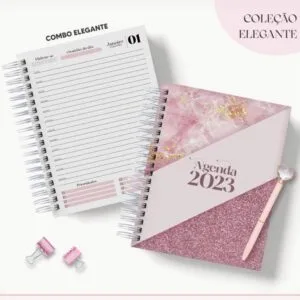 Agenda 2023 Rosa com Glitter - Arquivo Digital