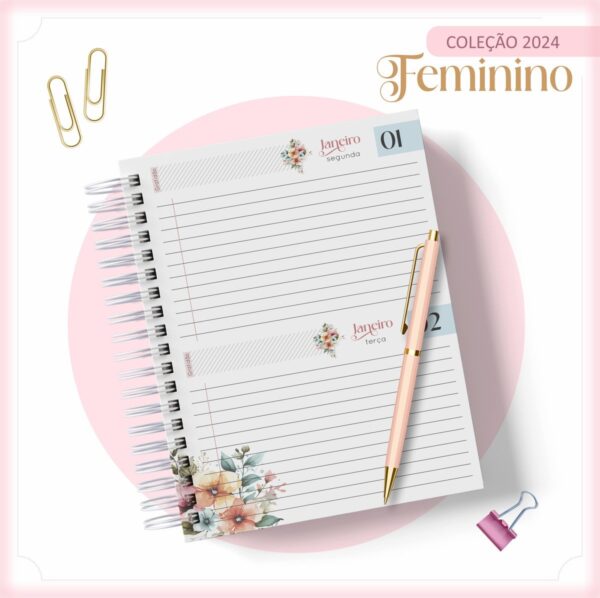 Agenda 2024 Floral e Rosa - Arquivo Digital