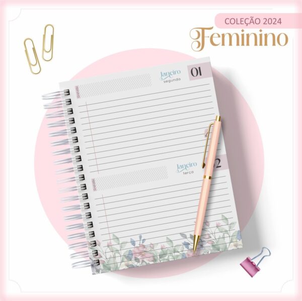 Agenda 2024 Floral Feminino - Arquivo Digital