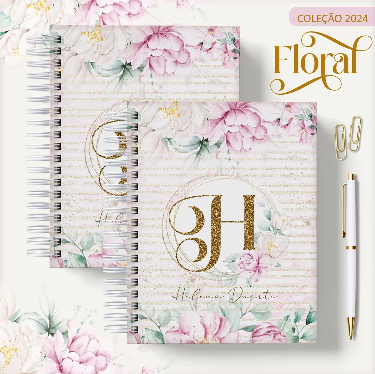 Agenda 2024 Floral Rosa - Arquivo Digital