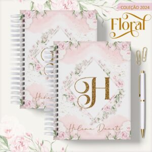 agenda 2024 floral rosa clean arquivo digital combo