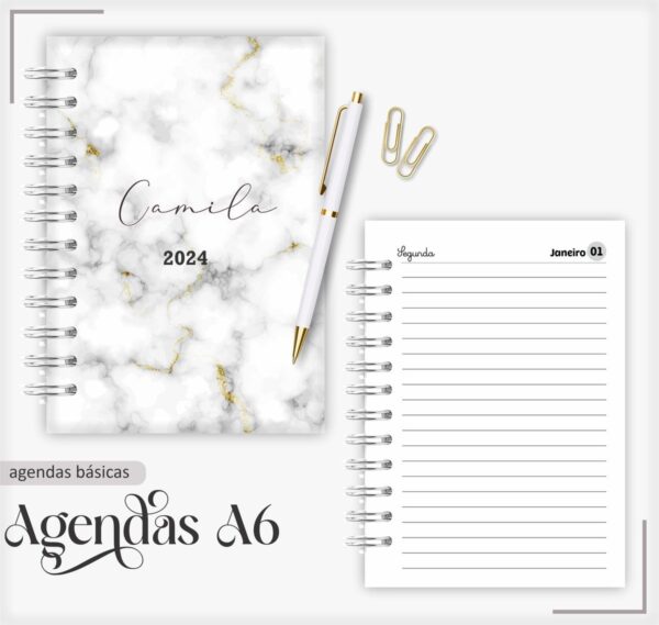 Agenda 2024 Marble Cinza - Arquivo Digital