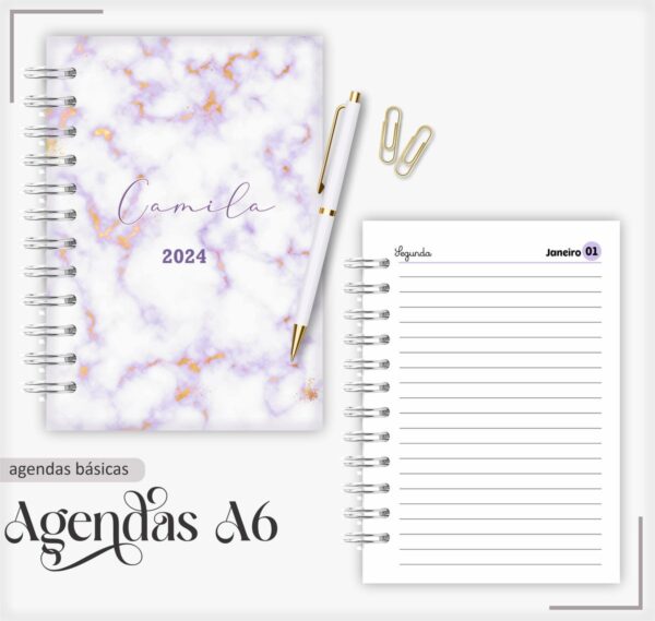 Agenda 2024 Marble Roxa - Arquivo Digital