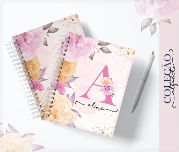Agenda Alfabeto Floral Rosa - Arquivo Digital