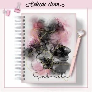 Agenda Clean Pink Black Datada 2023 - Arquivo Digital