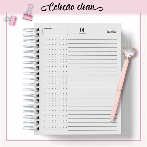 Agenda Clean Pink Black Datada 2023 - Arquivo Digital
