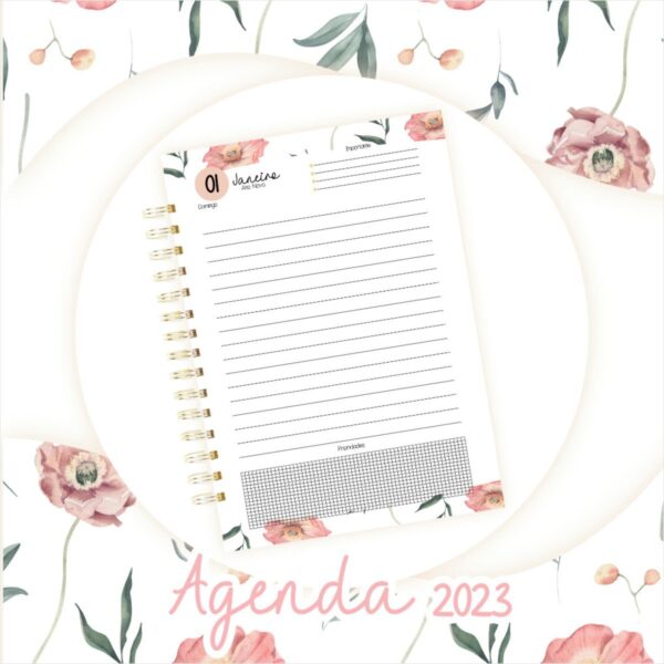 Agenda Datada 2023 Floral Rosinha - Arquivo Digital