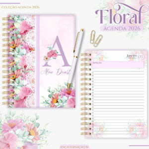 agenda digital floral lilas 2026 para personalizar