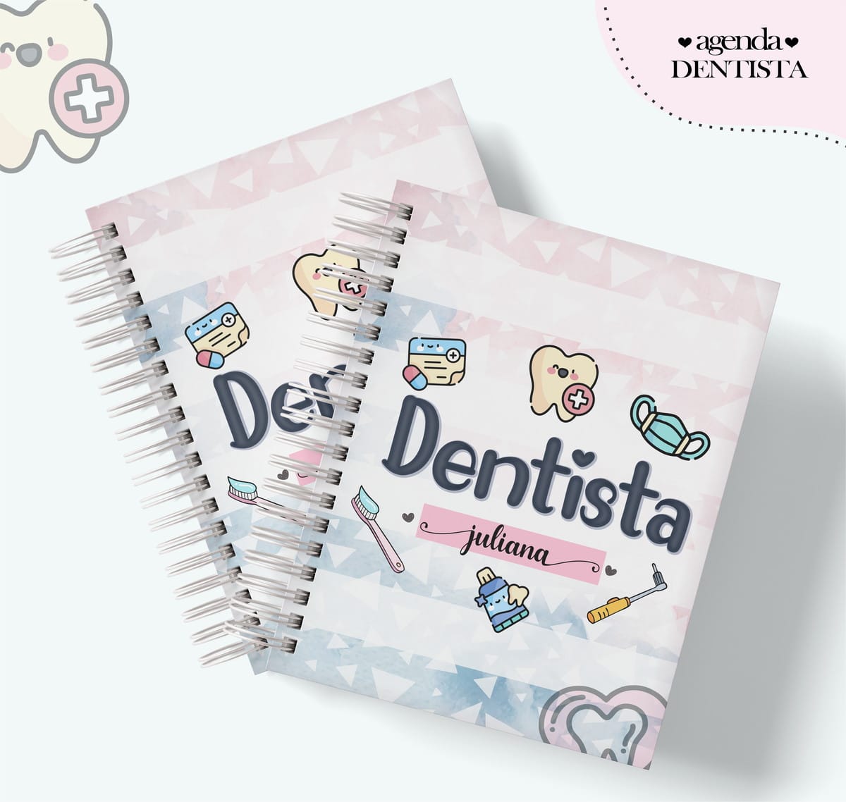 Agenda Digital Profissões Femininas com Artes para Caneca 2 Arte digital de duas agendas com tema de dentista e ilustrações fofas.