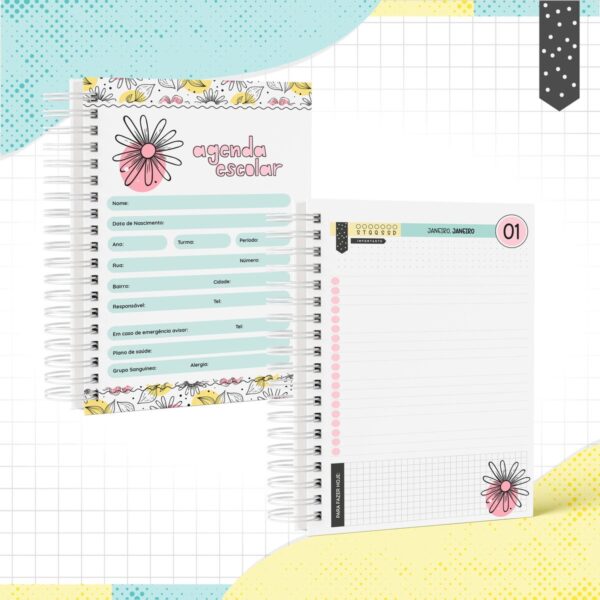 Agenda Escolar Floral - Arquivo Digital