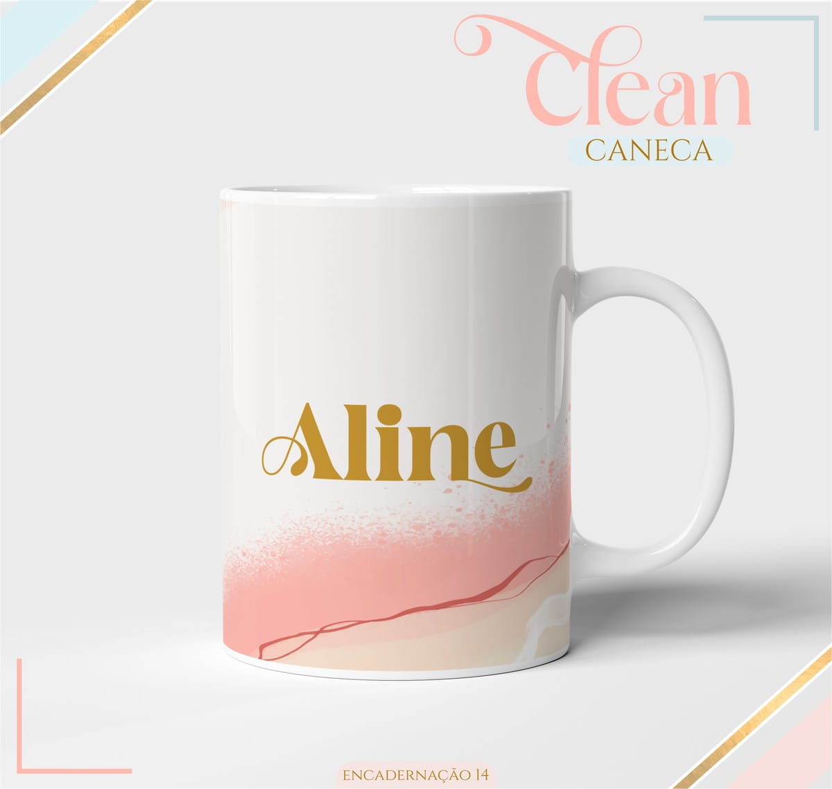 Agenda Feminina 2026 Digital para Imprimir e Encadernar 4 Uma caneca branca personalizada com nome dourado e estampa suave em tons pastéis.