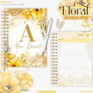 agenda feminina floral amarelo 2026 arquivo digital