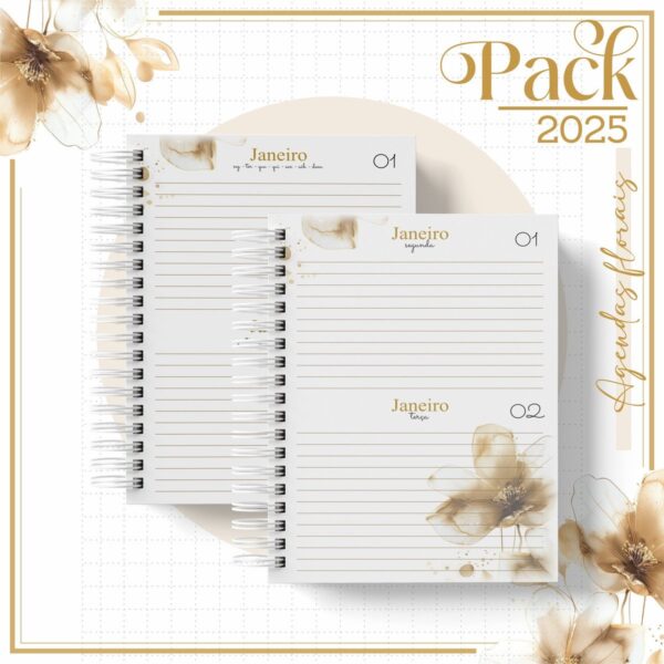 Agenda Feminina Floral Gold 2025 - Arquivo Digital