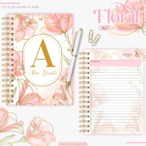 agenda feminina floral gold flower 2026 arquivo digital