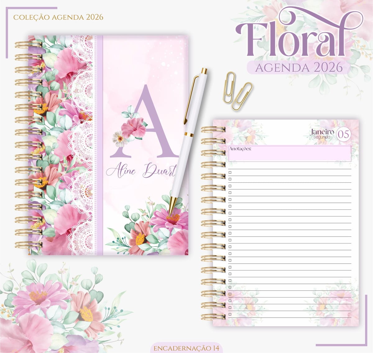 Agenda digital floral lilás 2026 para personalizar 1 Agenda digital floral lilás 2026 para personalizar