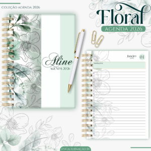 agenda feminina floral verde 2026 arquivo digital