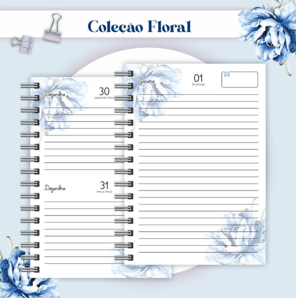 Agenda Floral Azul Datada 2023 - Arquivo Digital