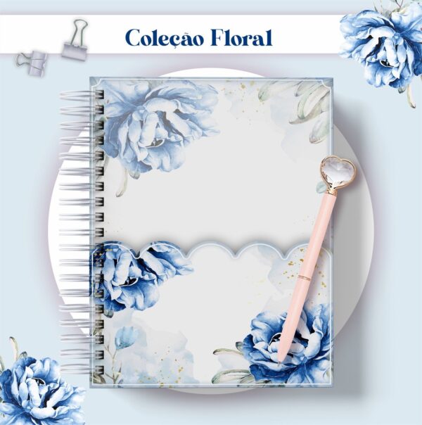Agenda Floral Azul Datada 2023 - Arquivo Digital