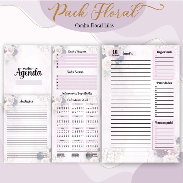 Agenda Floral Lilás 2023 - Arquivo Digital