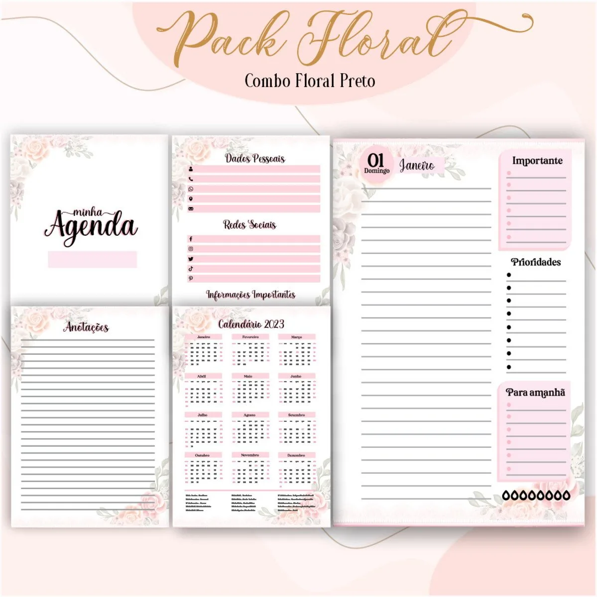 Agenda Floral Preto 2023 - Arquivo Digital