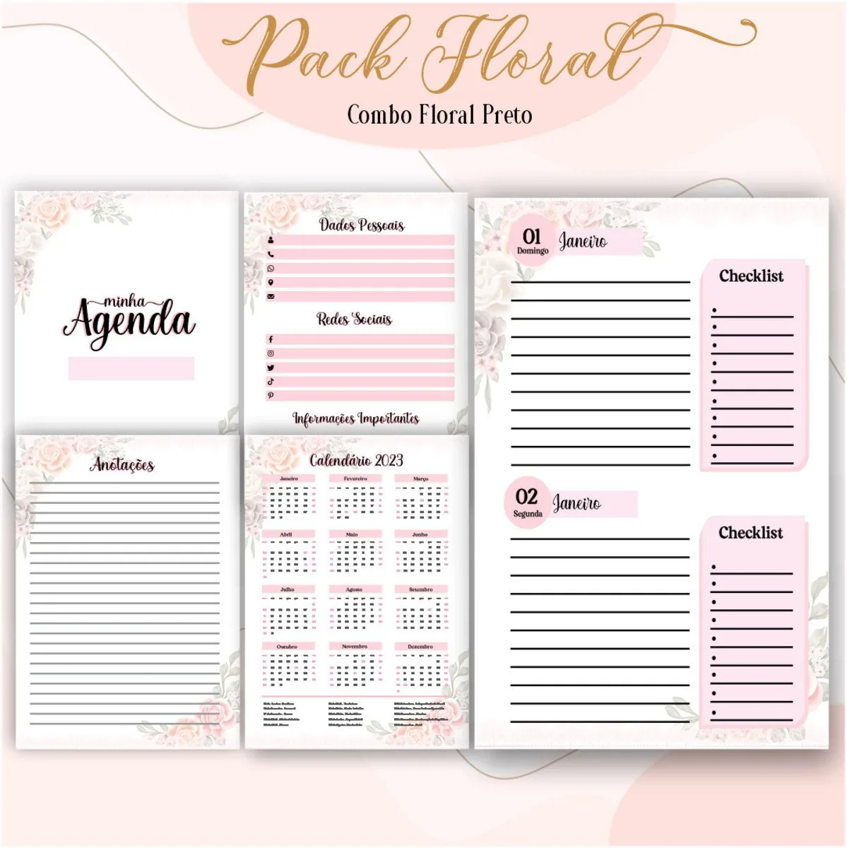 Agenda Floral Preto 2023 - Arquivo Digital