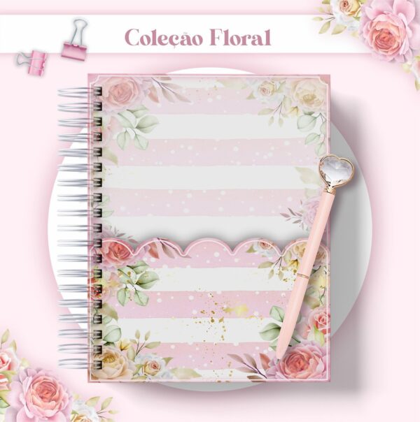 Agenda Floral Rosa Datada 2023 - Arquivo Digital