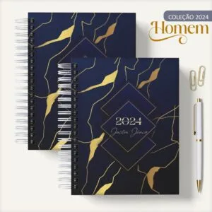 Agenda Masculina Azul e Dourado- Arquivo Digital