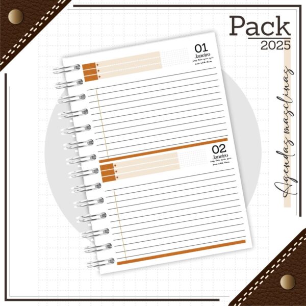 Agenda Masculina Couro Laranja 2025 - Arquivo Digital