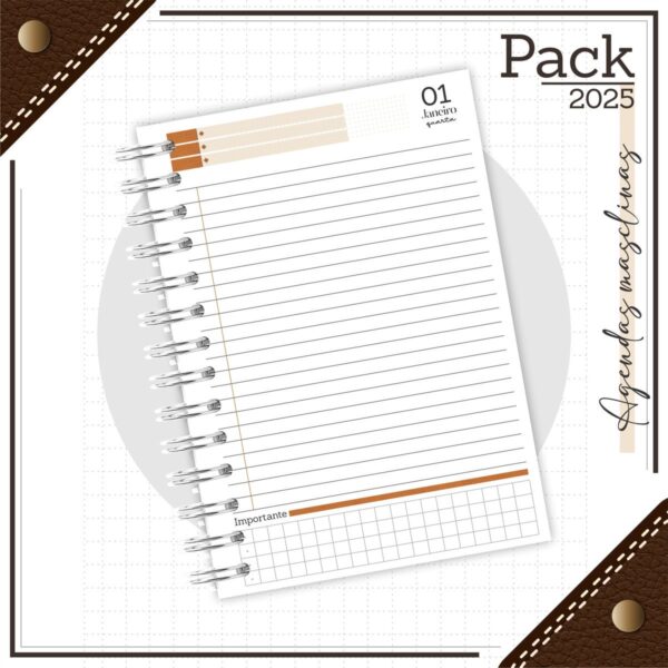 Agenda Masculina Couro Laranja 2025 - Arquivo Digital