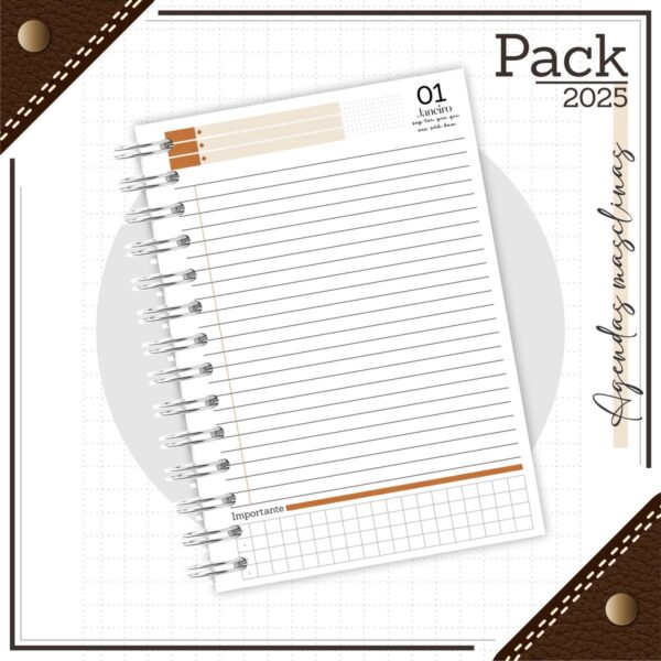 Agenda Masculina Couro Laranja 2025 - Arquivo Digital