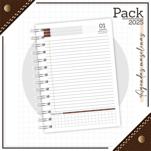 Agenda Masculina Couro Marrom 2025 - Arquivo Digital