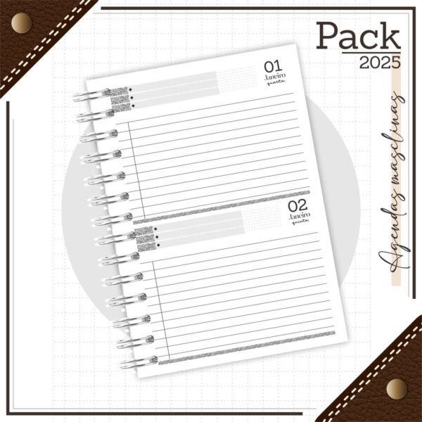 Agenda Masculina Couro Preto 2025 - Arquivo Digital