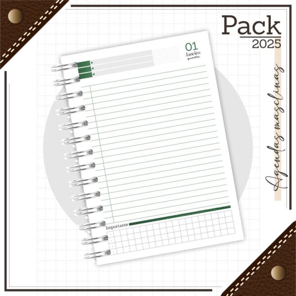 Agenda Masculina Couro Verde 2025 - Arquivo Digital