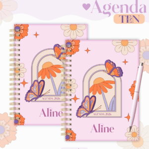 agenda teen borboleta laranja e rosa 2026 arquivo digital