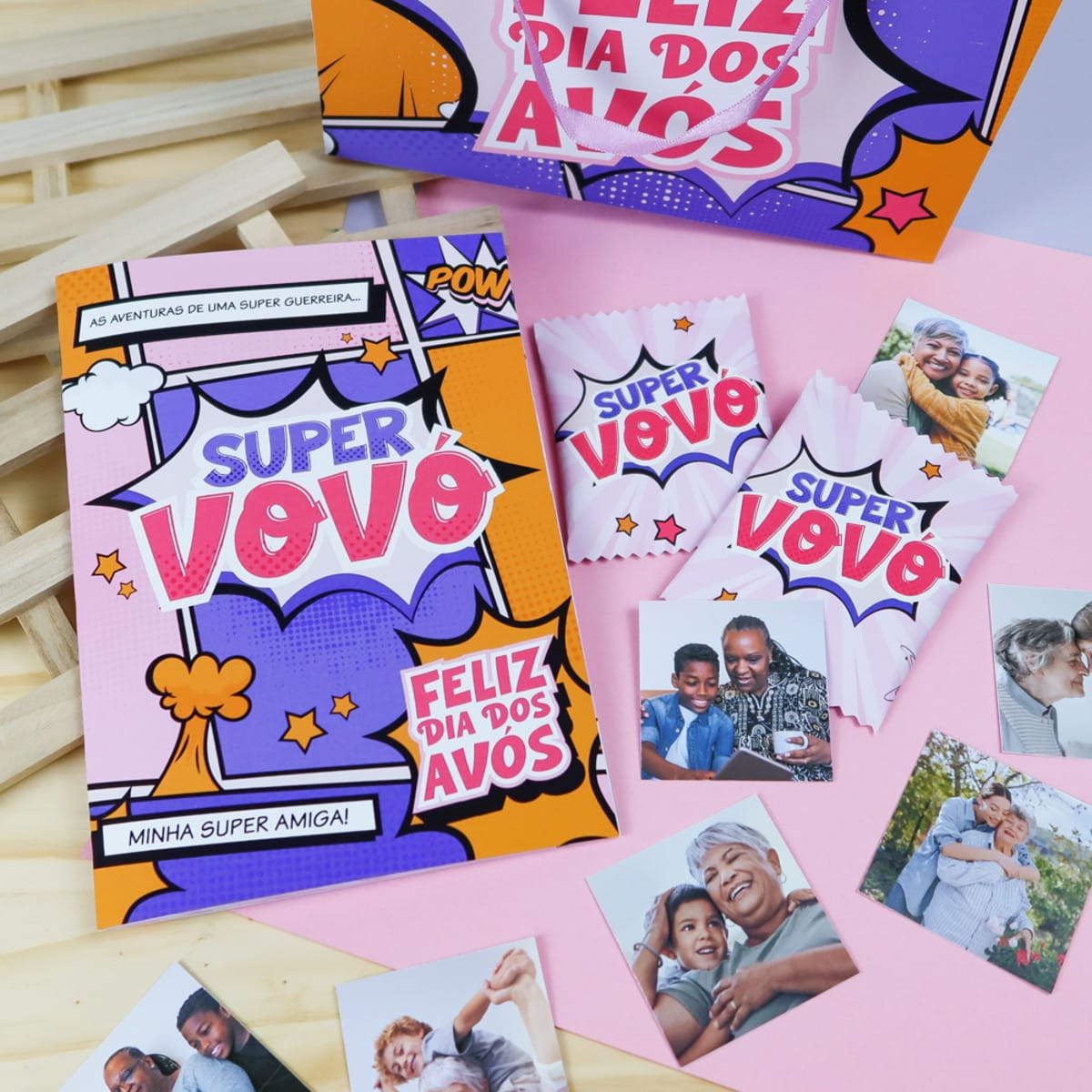 Álbum de Figurinhas Super Vovó para o Dia dos Avós 2 Kit digital temático "Super Vovó" com fotos e mensagens para o Dia dos Avós.