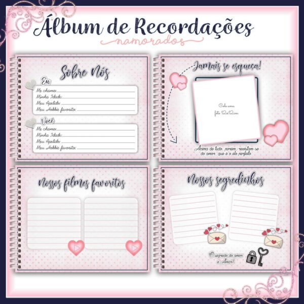 Álbum e Diário Dia dos Namorados Rosa e Azul -Arq.Digital