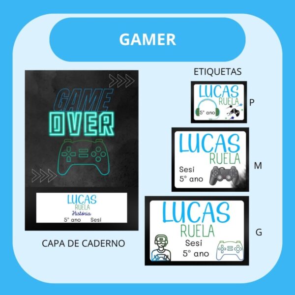 Arquivo de Corte Etiqueta Escolar Gamer