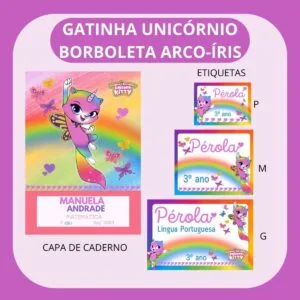 Arquivo de Corte Etiqueta Escolar Gatinha Unicórnio 15 Arquivo de Corte Etiqueta Escolar Gatinha Unicórnio
