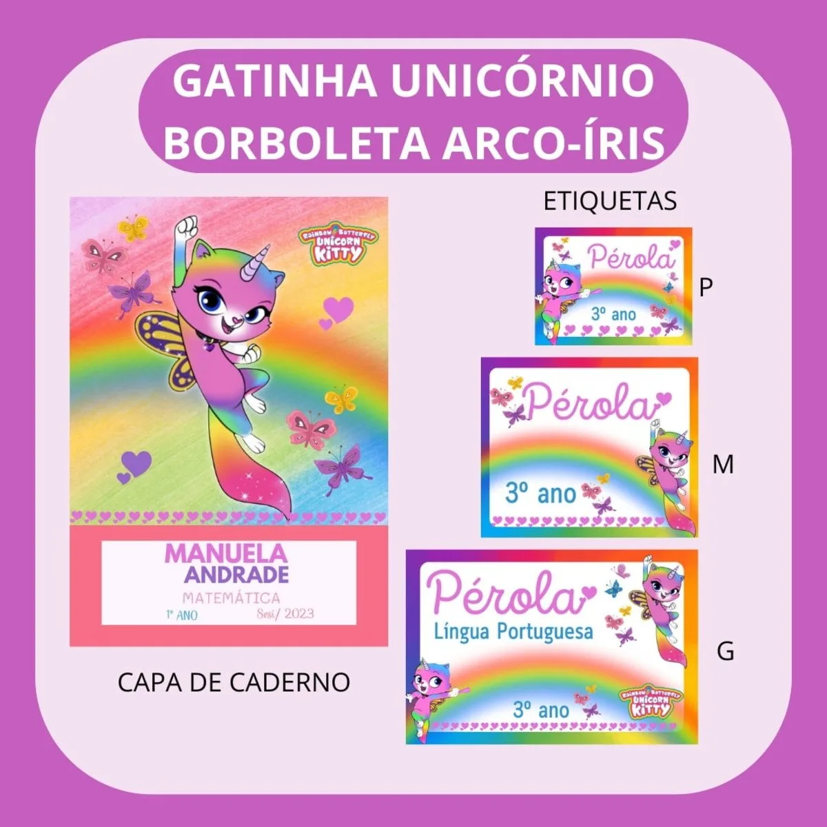 Arquivo de Corte Etiqueta Escolar Gatinha Unicórnio 9 Arquivo de Corte Etiqueta Escolar Gatinha Unicórnio