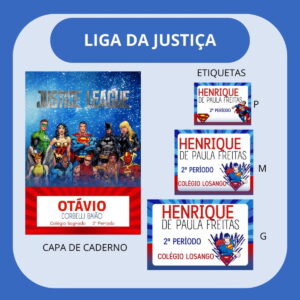 Etiqueta Escolar Liga da Justiça em arquivo de corte PNG e Studio 7 Arte digital de capa de caderno e etiquetas escolares personalizadas com tema de super-heróis.