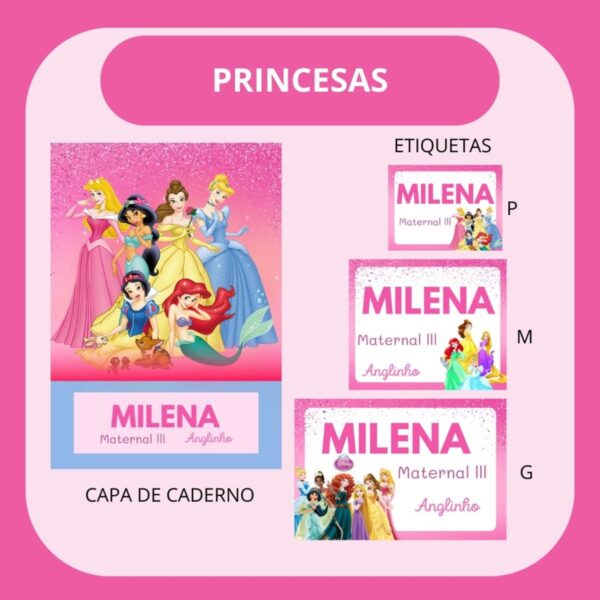 Arquivo de Corte Etiqueta Escolar Princesas