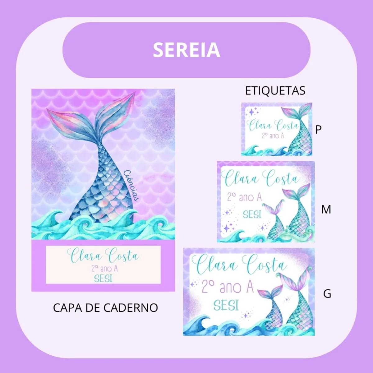 Arquivo de Corte Etiqueta Escolar Sereia 1 Arquivo de Corte Etiqueta Escolar Sereia