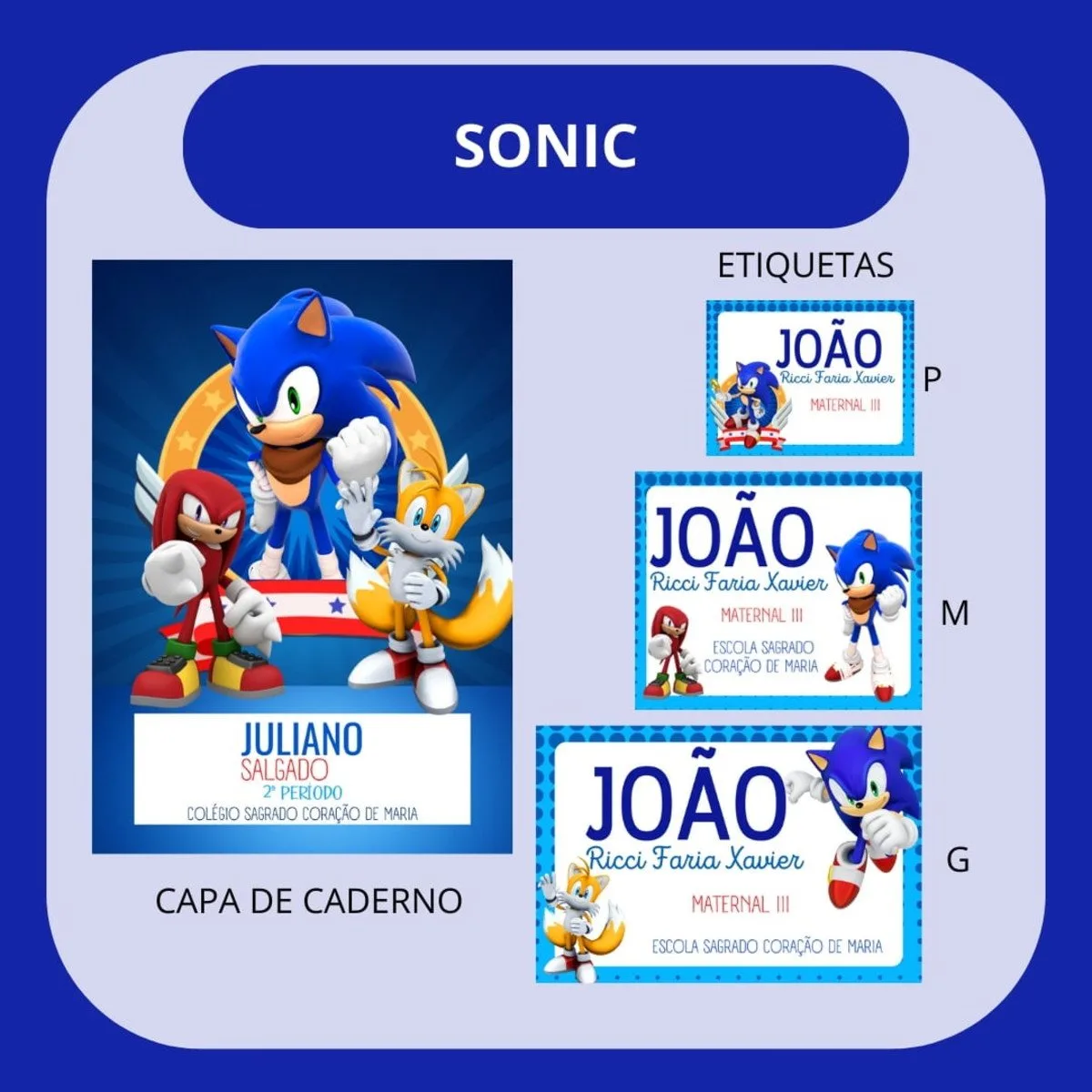 Arquivo de Corte Etiqueta Escolar Sonic
