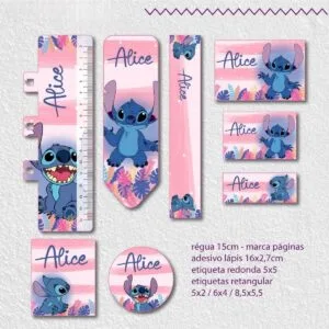Arquivo de Corte Etiqueta Escolar Stitch Menina