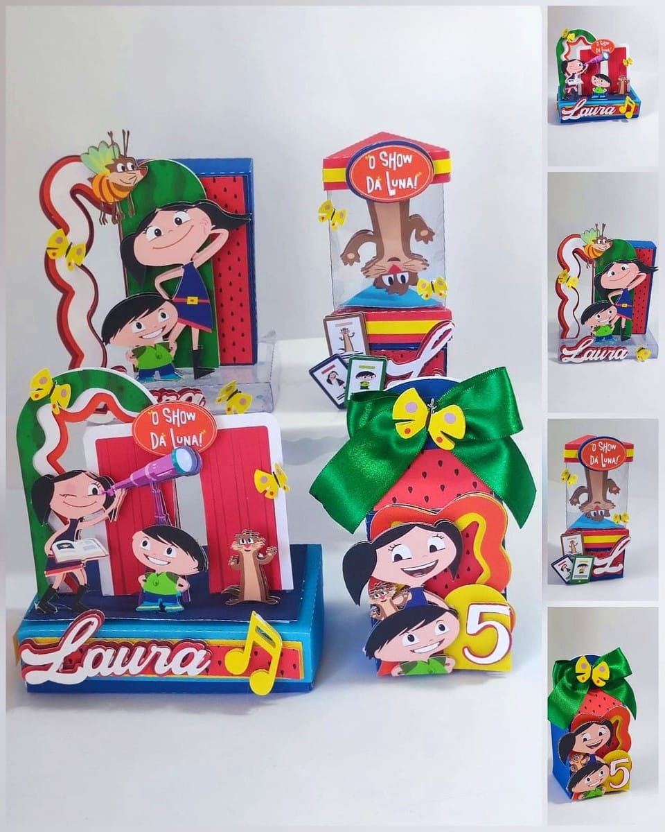 Arquivo de Corte Festa Luna em Studio e PDF 1 Decorações de festa em papel com personagens de desenho animado e tema.