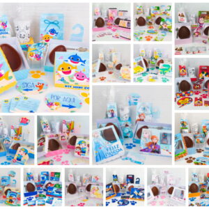 Arte digital de kits de Páscoa com designs variados para celebrações infantis.